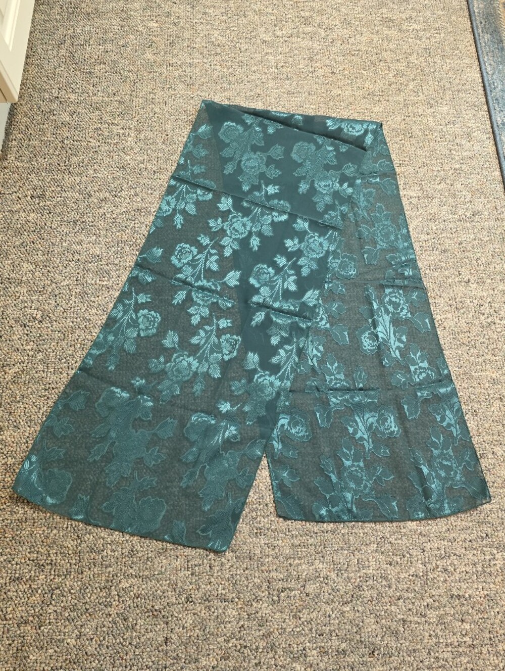 Cejon Accessories Deep Green Satin Jacquard Floral Oblong Scarf